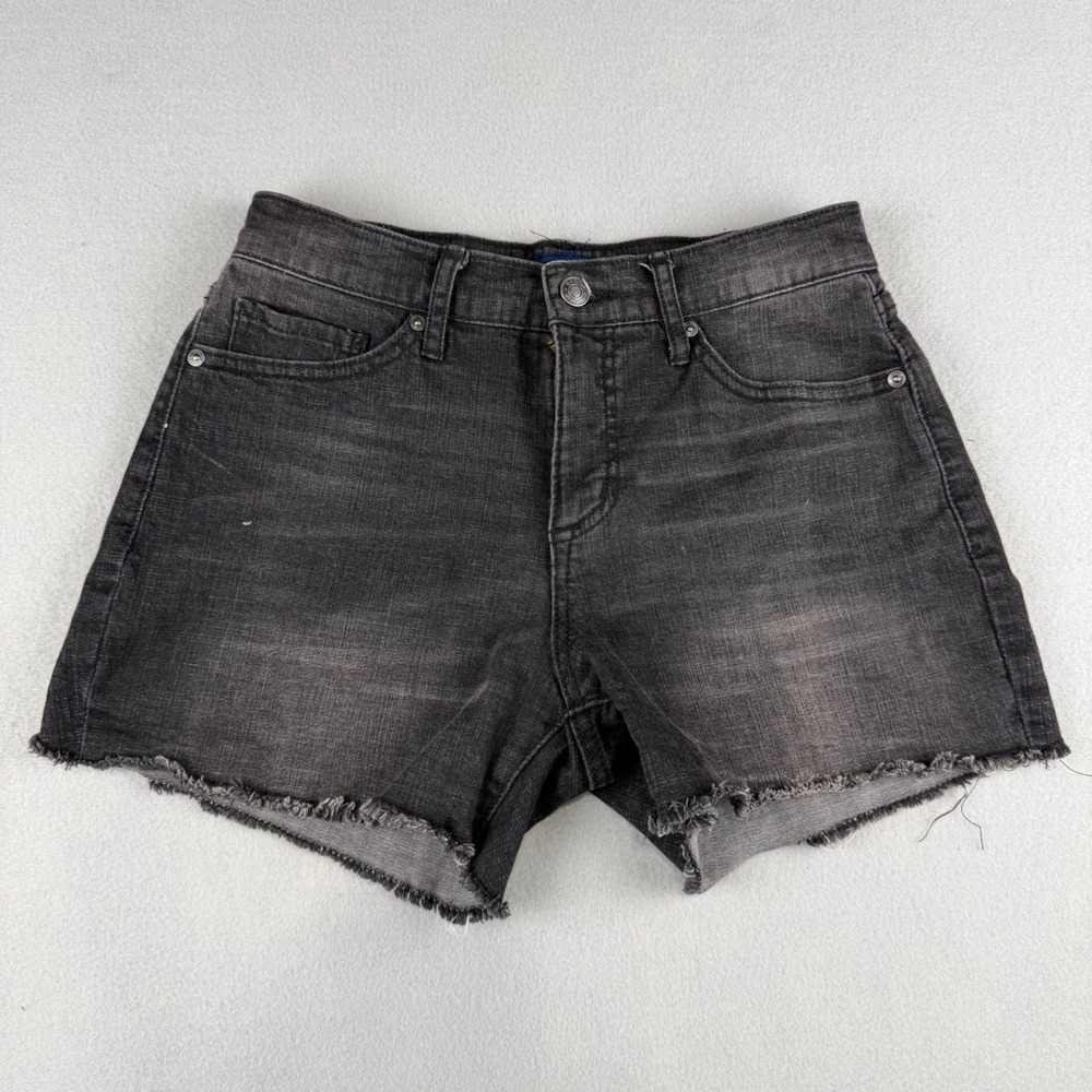 Y2K Scoop Womens Black Faded Raw Hem Denim Jean Shorts Size 2 Stretch 5-Pocket